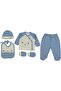 Baby Boy Ecru Blue Bro Car Embroidered 5 Piece Hospital Discharge Set - 2