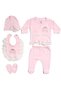 Pink Flower Embroidered Baby Girl 5 Piece Hospital Discharge Set