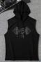 Men's Black Hooded Sleeveless Dumbell Gym Print Tshirt - 2