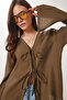 Contrast Striped Tie-Up Summer Blouse Khaki Lbv0060 - 3