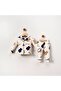 Unisex Ecru Brown Lacquer Smile Printed Teddy Bear Patterned Double Breasted Lapel Pajamas Set - 5