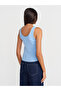 10748 Strappy Corded Fine Textured Knitwear Blouse-Blue - 2