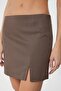 Brown Slit Women's Mini Skirt - 3