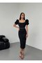 Special Design Pearl Detailed Balloon Sleeve Black Evening Dress - 2
