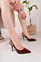 Women's Burgundy Patent Leather Buckled Pointed Elegant High Heel Stiletto Shoes - 2