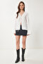 Contrast Striped Tie-Up Summer Blouse Ecru Lbv0060