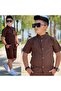 Boy's Summer Linen Fabric Judge Collar Buttoned Shirt / Shorts with Pockets 2-Piece Set