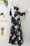 Flower and Figure Pattern Black Viscose Dress - 4