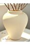 Textured Cream 20 cm Natural Ceramic Textured Vase Handmade Plain Bohemian Trend Minimalist Design