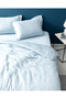 Elicia King Size 100% Cotton Striped Satin Bed Sheet Pieces Duvet Cover Set - Light Blue - 2