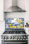 Lemons and Blue Flowers Glass Stove Back Protector, Heat Resistant, Countertop Built-In Kitchen Protection