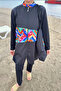 Women's Color Block Transition Detailed Bag Set 4 Piece Hijab Swimsuit Set 8324 - 5