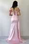 Women's Floral Boat Neck Draped Slit Satin Evening Dress Powder, Baby Blue - 6