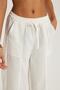 Women's Relax Fit Relaxed Cut Elastic Waist Tie Ecru Trousers - 2