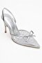 Peony Silver Mesh Bow Pointed Toe Women's Heeled Shoes - 3