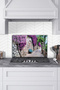 Purple Floral Street Glass Stove Back Protector, Kitchen Built-In and Countertop Protection, with Tempered and Rodage