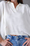 Women's White Polo Neck Half Sleeve Oversize Summer Crop Knitwear Blouse 002 - 2