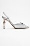 Peony Silver Mesh Bow Pointed Toe Women's Heeled Shoes - 6