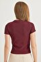 Star Detailed Corded Short Sleeve Crop Blouse Claret Red - 5