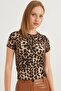 Crew Neck Stretchy Crop Blouse Leopard - 4