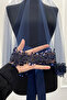 Dark Blue Bridal Veil Set, Sparkling Crystal Glass Beads and Sequins Embroidered Henna Veil 6 Pieces - 4