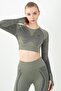 Slimfit Women's Crew Neck Light Khaki Crop Top - 3