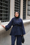 Women's Basic Linen Suit Navy Blue - 4