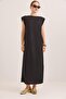 Crew Neck Shoulder Padded Knitted Dress Black - 5