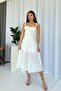 Sleeveless Women's Dress with Tie Detail - White - 6