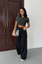 Black Stitching Detailed High Waist Denim Trousers - 4