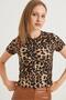 Crew Neck Stretchy Crop Blouse Leopard - 2