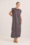 Crew Neck Shoulder Padded Knitted Dress Smoked - 3