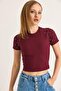 Regular Stone Detailed Ottoman Crop Blouse Claret Red - 5