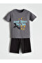 Lcw Eco Gray Crew Neck Boy's Pajamas Set with Shorts