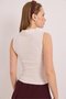 Zero Sleeve Polo Neck Basic Knitted Camisole Blouse Ecru - 4