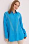 Stone Embroidered Comfortable Fit Linen Shirt Blue - 4