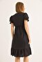 V-Neck Watermelon Sleeves Full Laced Lined Dress Black - 2