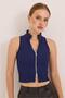 Zipper Detailed Ribbed Stylish Knitted Blouse Navy Blue - 5