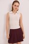 Zero Sleeve Polo Neck Basic Knitted Camisole Blouse Ecru