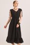 Textured Knitted Fabric Shoulder Detailed Elastic Waist Dress Black - 5