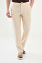 Straight Slim Fit 100% Linen Men's Trousers Beige - 38300.25Y