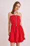 Strapless Mini Woven Dress with Back Detail Red