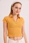 Polo Neck Basic Short Sleeve Knitted Camisole Crop Blouse Mustard - 4