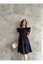 Women's Black Ruffled Madonna Collar Pocket Detailed Short Summer Dress - 2