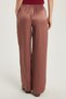 Women's Regular Fit Elastic Waist Tie Satin Wide Leg Pink Trousers - 4