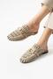 Women's Suede Gold Buckle Detailed Flat Sole Daily and Comfortable Slippers Serez Beige