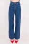 Mila Blue Extra High Waist Lycra Palazzo Wide Leg Jean Trousers - 3