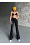 Flared Leg Denim Fabric High Waist Trousers Large Oversize - 2