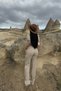 Women's Beige Crop Wide Leg Pants Bottom Top Set - 2
