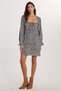 Women's Standard Fit Long Sleeve Lacing Detail Square Neck Print Dress - 5